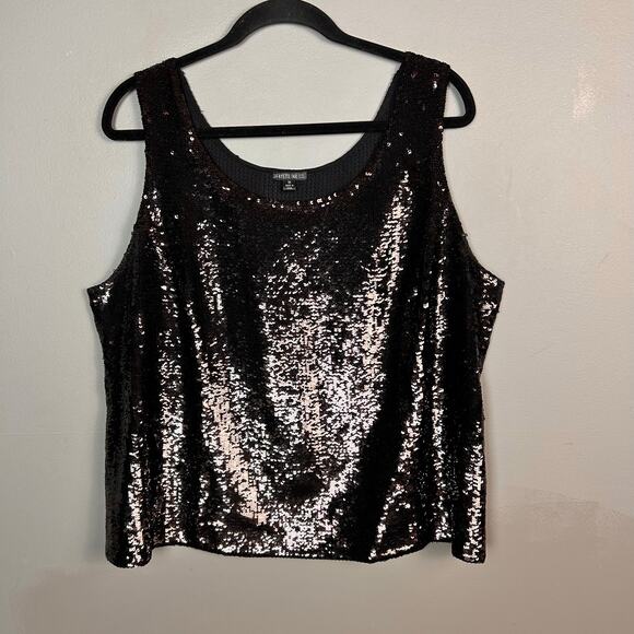 Lafayette 148 Top Size 1X tank cami sequin holiday event black Silk - Picture 7 of 10